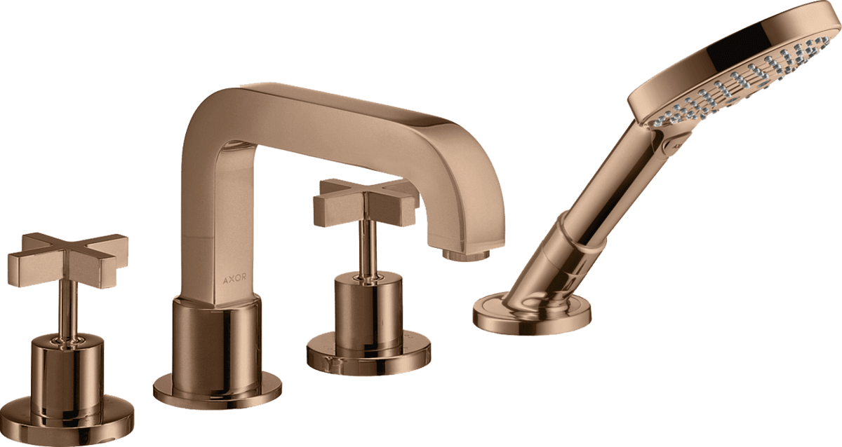 HANSGROHE AXOR Citterio 4-Loch Fliesenrandarmatur mit Kreuzgriffen und Rosetten #39453300 - Polished Red Gold