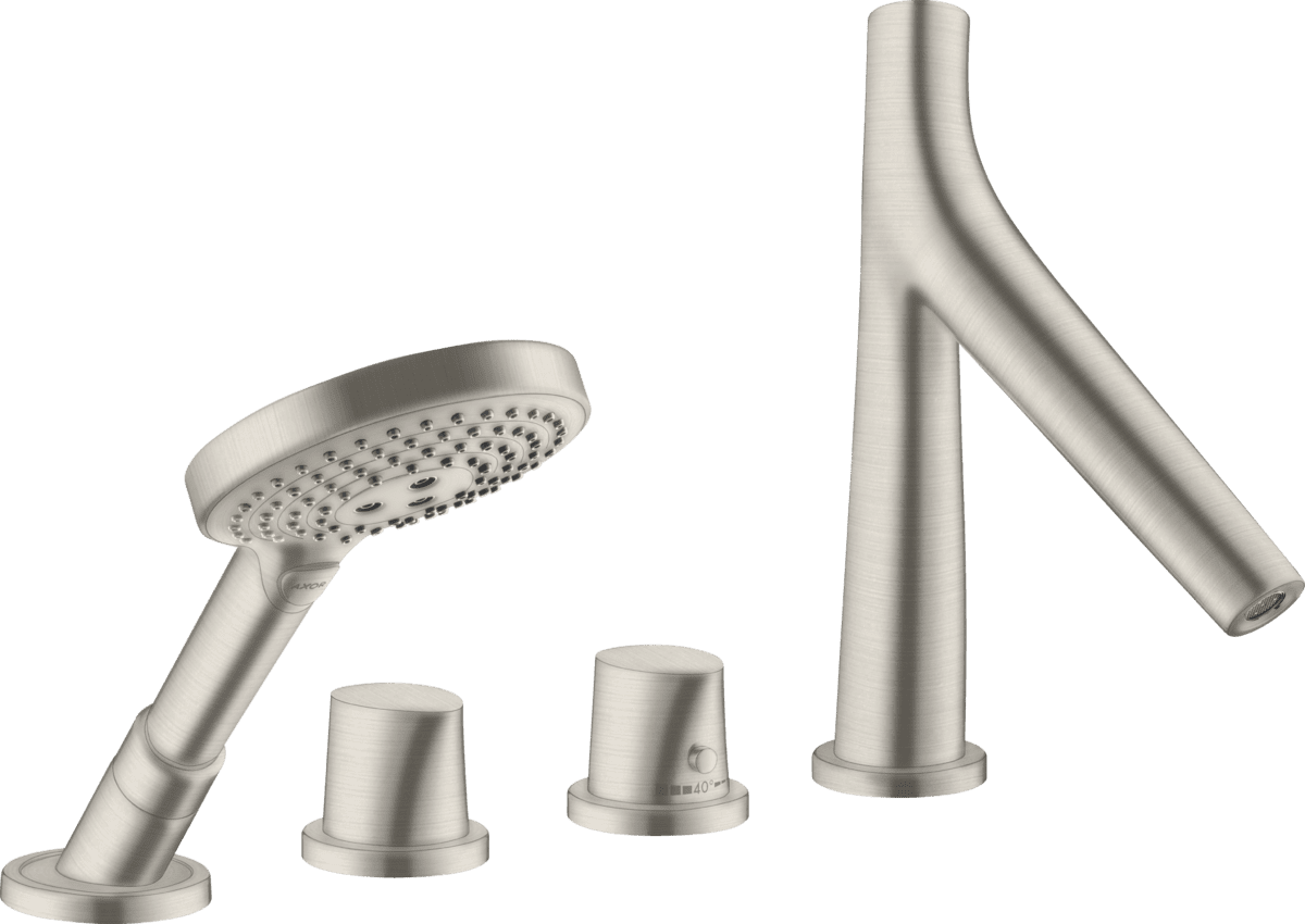 HANSGROHE AXOR Starck Organic 4-Loch Wannenrandarmatur mit Thermostat #12425800 - Edelstahl Optic