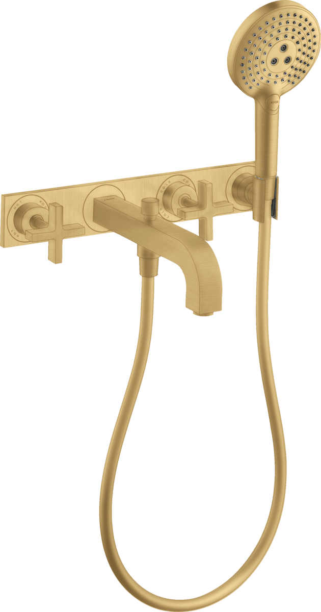 Picture of HANSGROHE AXOR Citterio 3-hole bath mixer for concealed installation wall-mounted with cross handles and plate #39441250 - Brushed Gold Optic