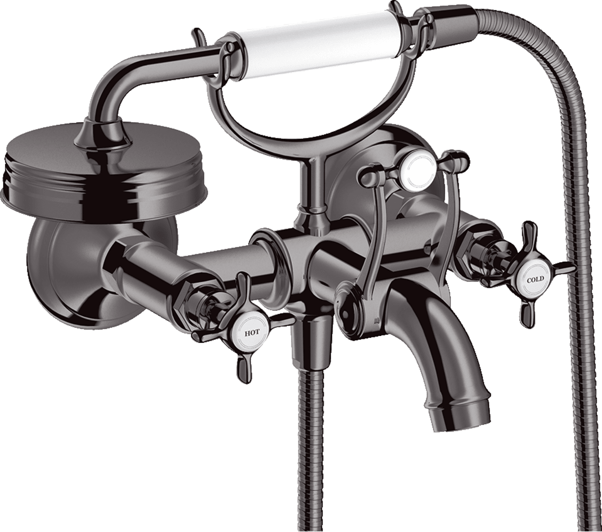 HANSGROHE AXOR Montreux 2-Griff Wannenarmatur Aufputz mit Kreuzgriffen #16540330 - Polished Black Chrome
