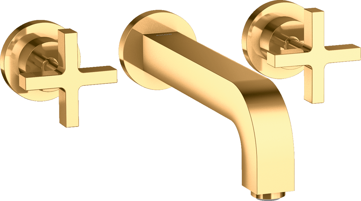 HANSGROHE AXOR Citterio 3-Loch Waschtischarmatur Unterputz für Wandmontage mit Auslauf 222 mm, Kreuzgriffen und Rosetten #39143990 - Polished Gold Optic