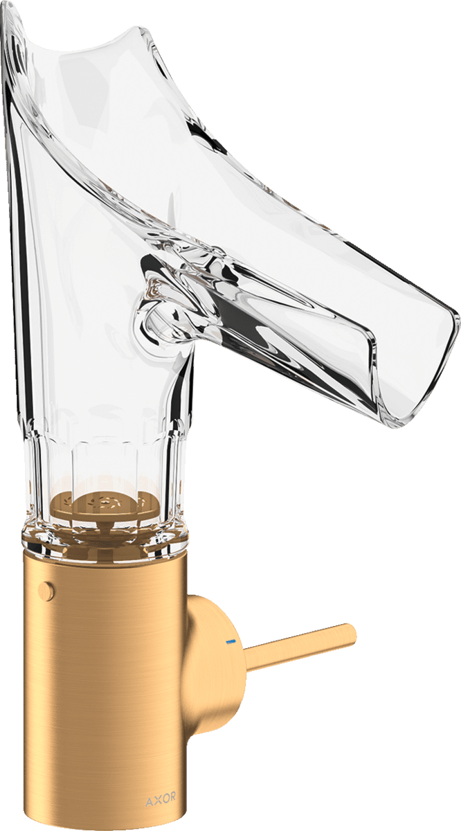 HANSGROHE AXOR Starck V Einhebel-Waschtischmischer 140 mit Glasauslauf und Ablaufgarnitur - Facettenschliff #12123250 - Brushed Gold Optic
