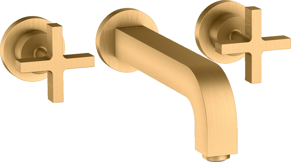 HANSGROHE AXOR Citterio 3-Loch Waschtischarmatur Unterputz für Wandmontage mit Auslauf 222 mm, Kreuzgriffen und Rosetten #39143950 - Brushed Brass