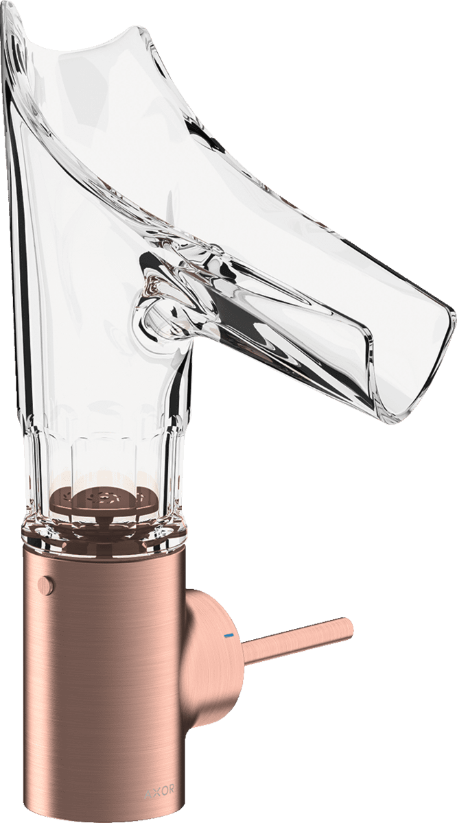 HANSGROHE AXOR Starck V Einhebel-Waschtischmischer 140 mit Glasauslauf und Ablaufgarnitur - Facettenschliff #12123310 - Brushed Red Gold