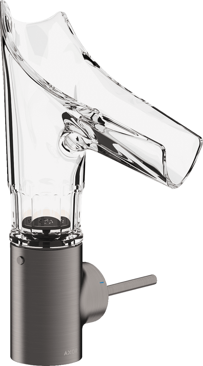 HANSGROHE AXOR Starck V Einhebel-Waschtischmischer 140 mit Glasauslauf und Ablaufgarnitur - Facettenschliff #12123340 - Brushed Black Chrome