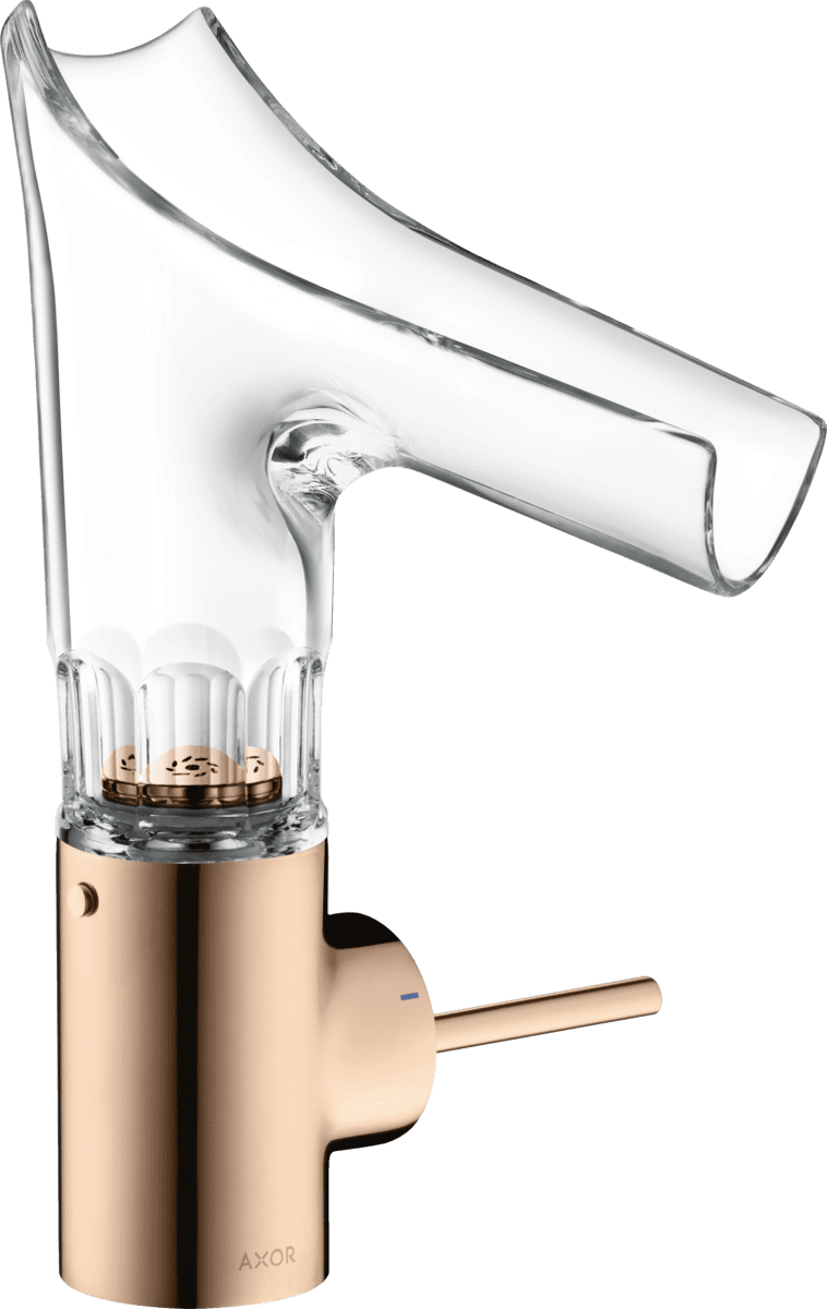 HANSGROHE AXOR Starck V Einhebel-Waschtischmischer 140 mit Glasauslauf und Ablaufgarnitur - Facettenschliff #12123300 - Polished Red Gold