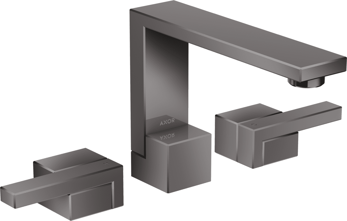 HANSGROHE AXOR Edge 3-Loch Waschtischarmatur 130 mit Push-Open Ablaufgarnitur #46050330 - Polished Black Chrome