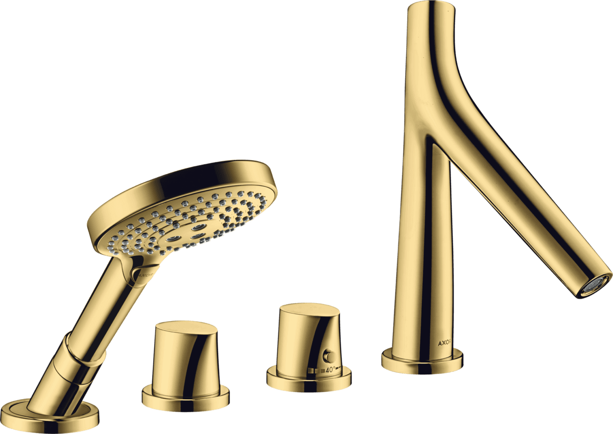 HANSGROHE AXOR Starck Organic 4-Loch Wannenrandarmatur mit Thermostat #12425990 - Polished Gold Optic