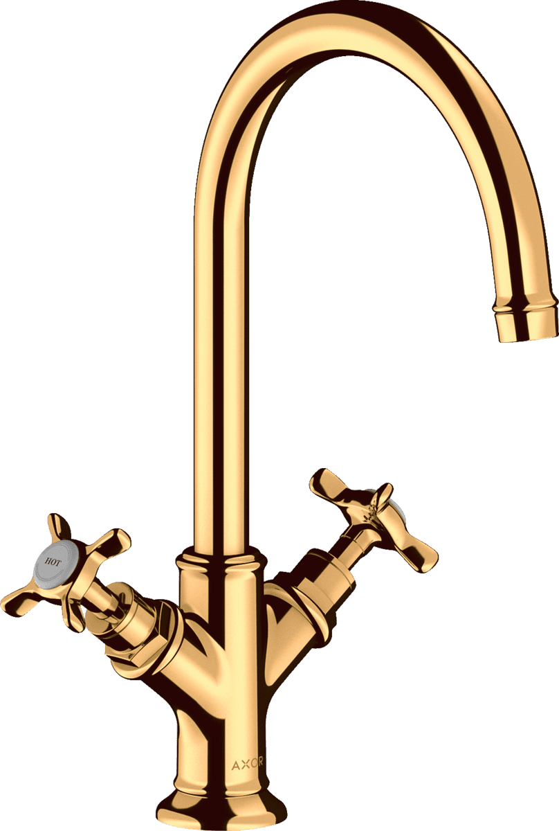 HANSGROHE AXOR Montreux 2-Griff Waschtischarmatur 210 mit Kreuzgriffen und Ablaufgarnitur #16506990 - Polished Gold Optic