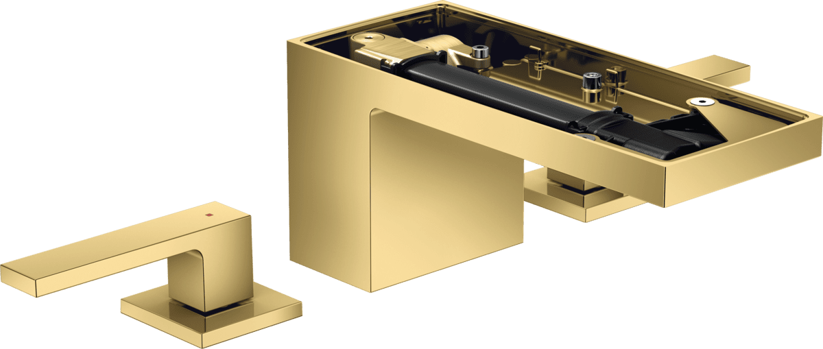 HANSGROHE AXOR MyEdition 3-Loch Waschtischarmatur 70 mit Push-Open Ablaufgarnitur ohne Platte #47052990 - Polished Gold Optic