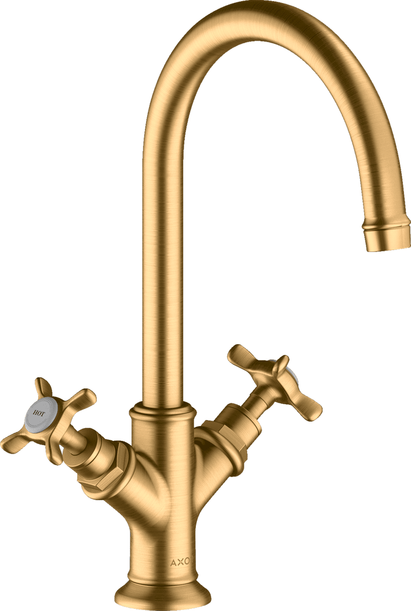 HANSGROHE AXOR Montreux 2-Griff Waschtischarmatur 210 mit Kreuzgriffen und Ablaufgarnitur #16506950 - Brushed Brass