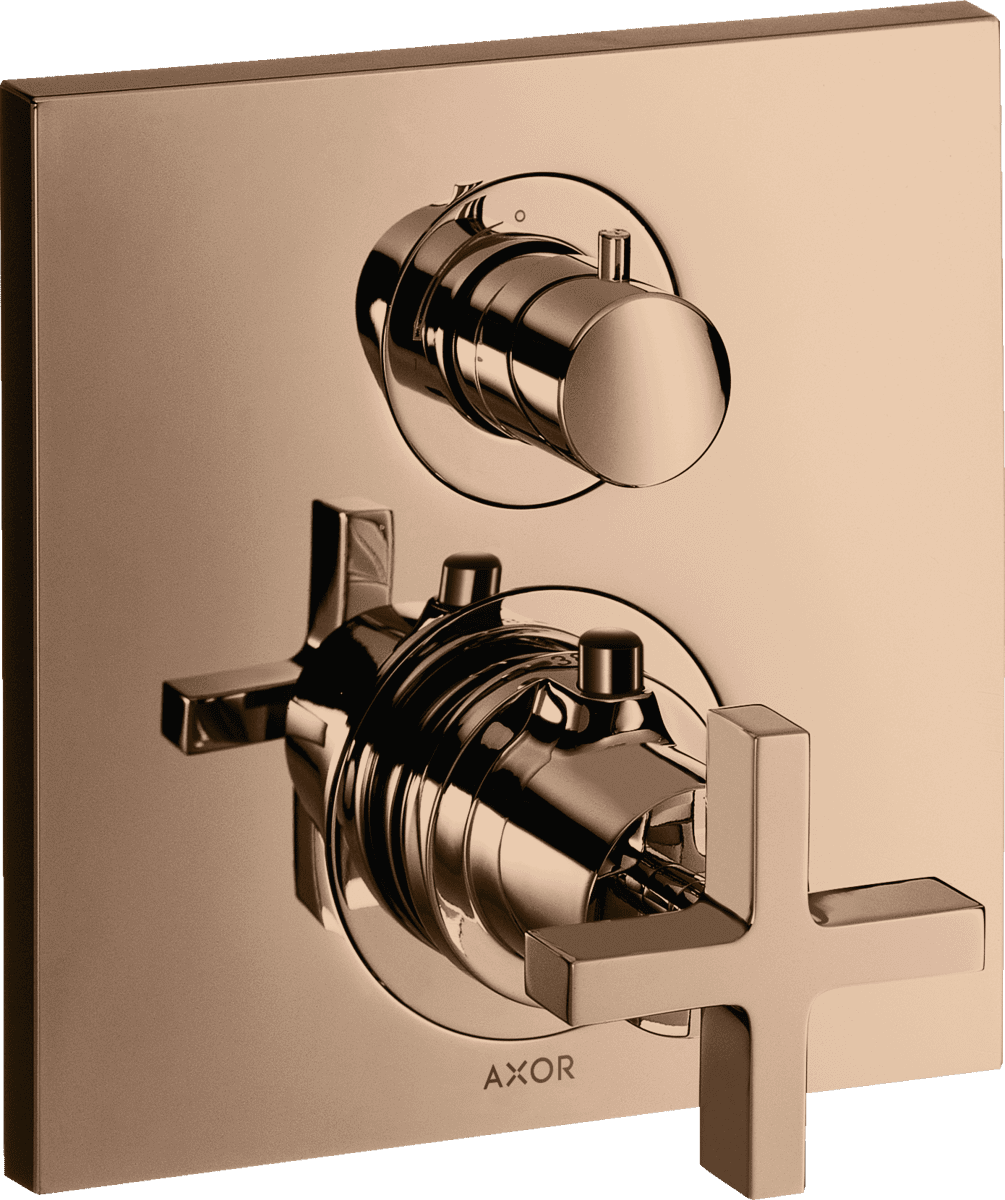 Obrázek HANSGROHE Skrytý termostat AXOR Citterio s uzavíracím ventilem a křížovou rukojetí #39705300 - Leštěné červené zlato