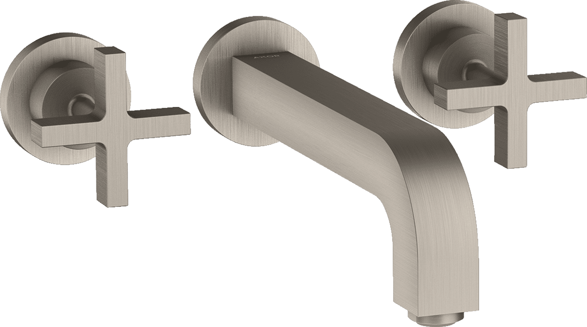 HANSGROHE AXOR Citterio 3-Loch Waschtischarmatur Unterputz für Wandmontage mit Auslauf 222 mm, Kreuzgriffen und Rosetten #39143800 - Edelstahl Optic