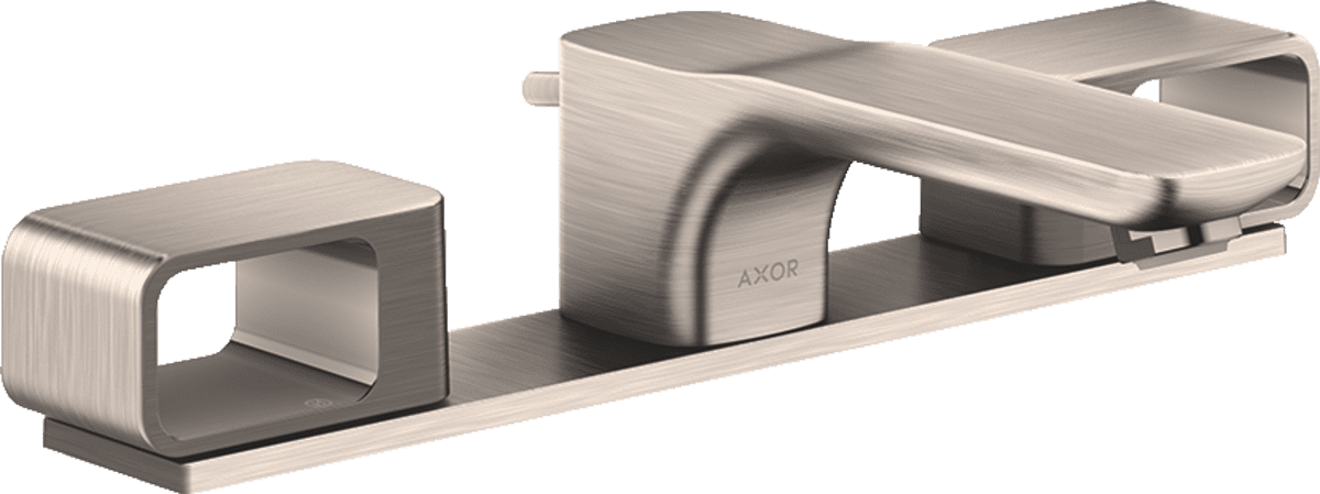 HANSGROHE AXOR Urquiola 3-Loch Waschtischarmatur 50 mit Platte und Zugstangen-Ablaufgarnitur #11040800 - Edelstahl Optic