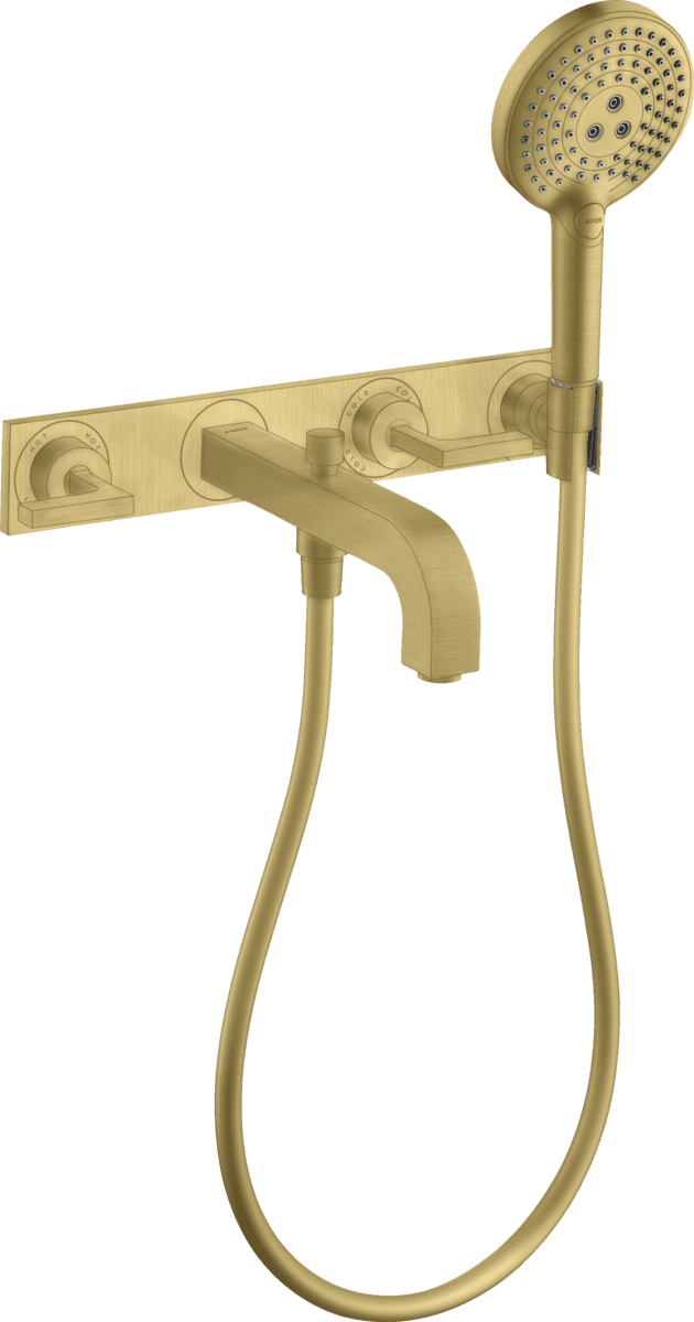 HANSGROHE AXOR Citterio 3-Loch Wannenarmatur Unterputz für Wandmontage mit Hebelgriffen und Platte #39442950 - Brushed Brass