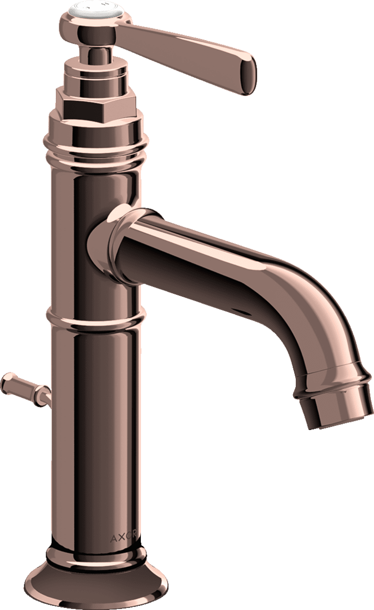HANSGROHE AXOR Montreux Einhebel-Waschtischmischer 100 mit Hebelgriff und Zugstangen-Ablaufgarnitur #16515300 - Polished Red Gold