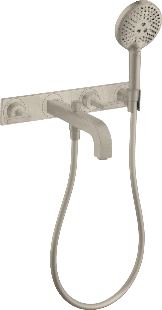 HANSGROHE AXOR Citterio 3-Loch Wannenarmatur Unterputz für Wandmontage mit Hebelgriffen und Platte #39442820 - Brushed Nickel