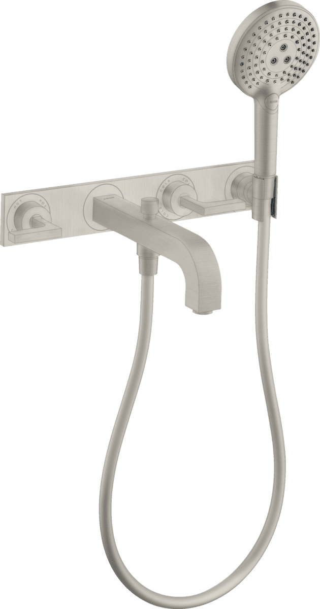 HANSGROHE AXOR Citterio 3-Loch Wannenarmatur Unterputz für Wandmontage mit Hebelgriffen und Platte #39442800 - Edelstahl Optic