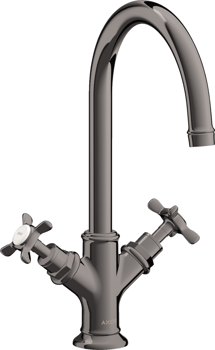 HANSGROHE AXOR Montreux 2-Griff Waschtischarmatur 210 mit Kreuzgriffen und Zugstangen-Ablaufgarnitur #16502330 - Polished Black Chrome