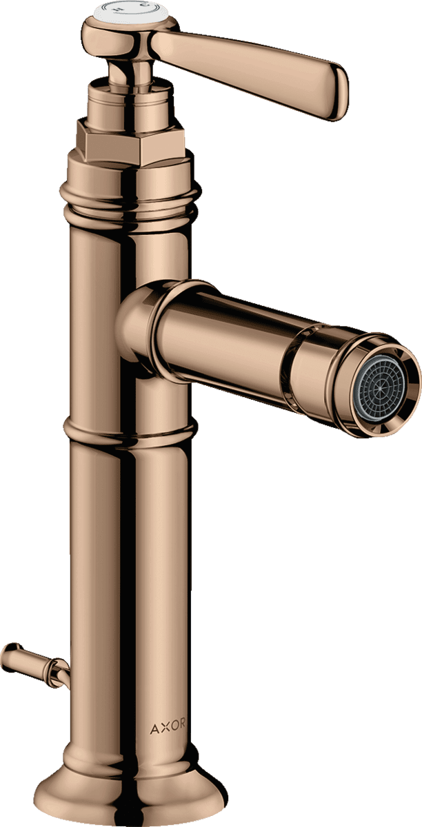 HANSGROHE AXOR Montreux Einhebel-Bidetmischer mit Hebelgriff und Zugstangen-Ablaufgarnitur #16526300 - Polished Red Gold