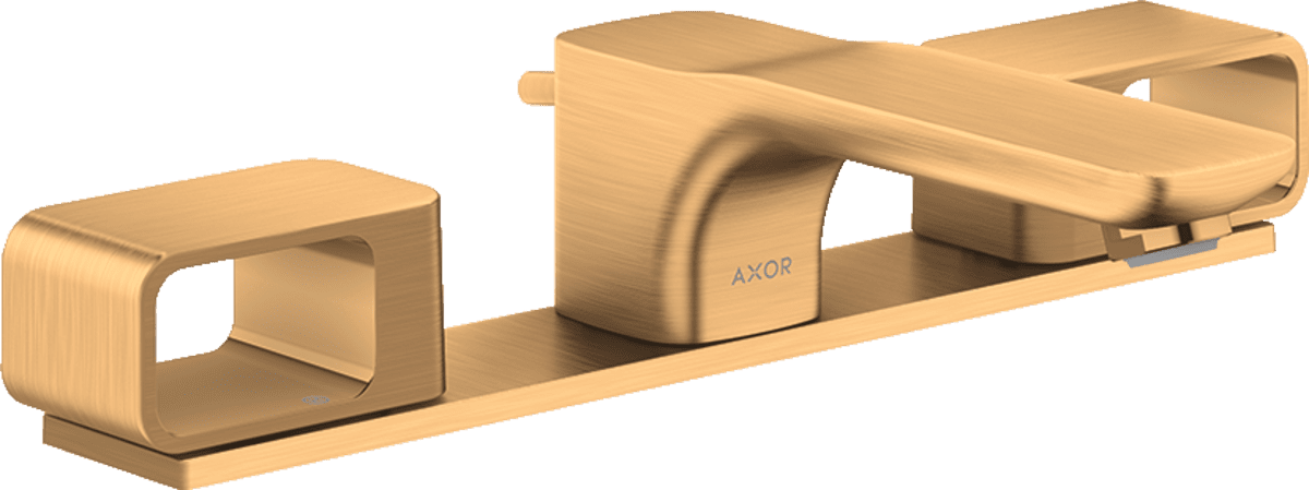 HANSGROHE AXOR Urquiola 3-Loch Waschtischarmatur 50 mit Platte und Zugstangen-Ablaufgarnitur #11040250 - Brushed Gold Optic