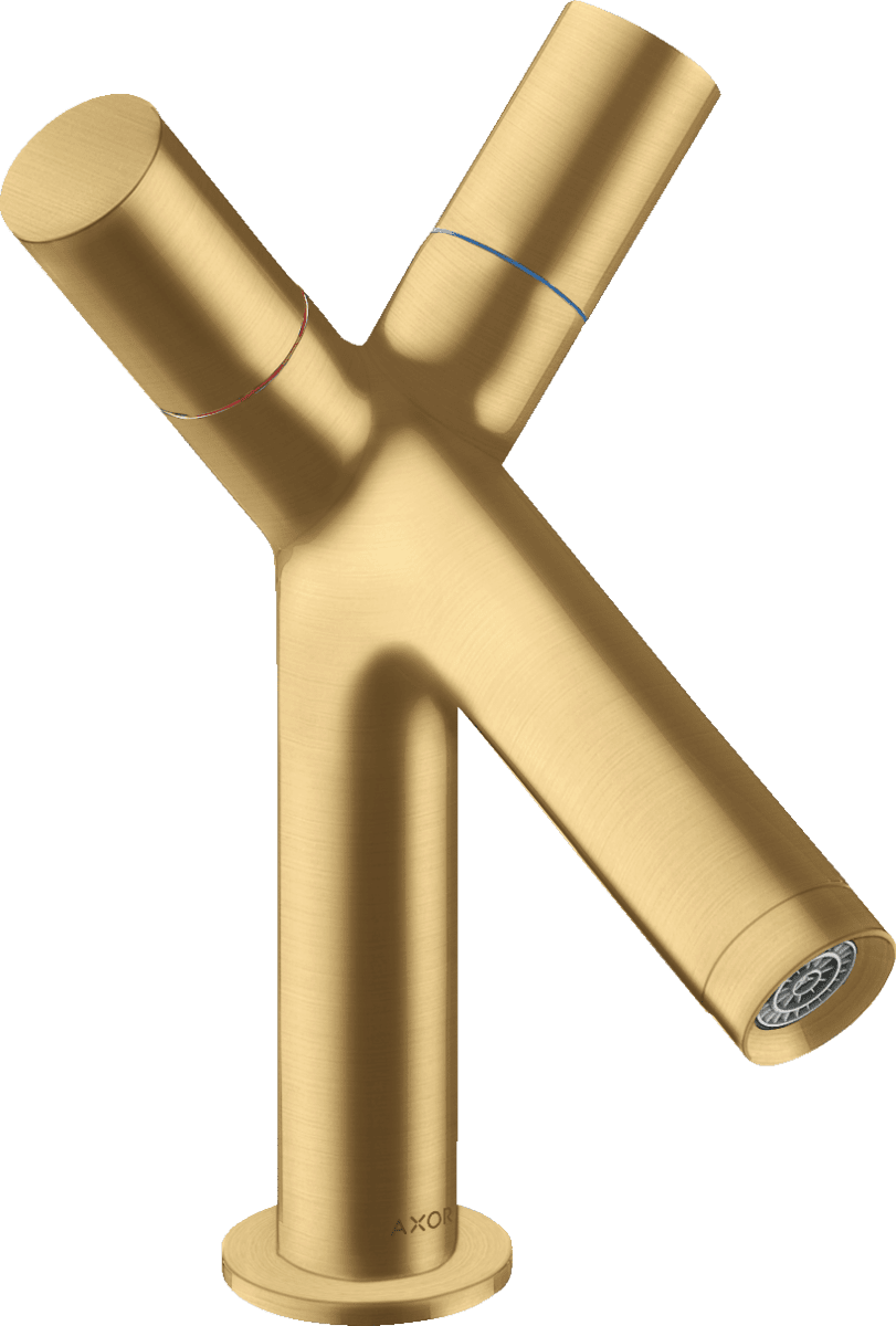HANSGROHE AXOR Starck 2-Griff Waschtischarmatur 80 mit Zugstangen-Ablaufgarnitur #10030250 - Brushed Gold Optic