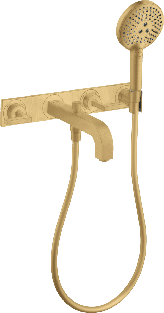 HANSGROHE AXOR Citterio 3-Loch Wannenarmatur Unterputz für Wandmontage mit Hebelgriffen und Platte #39442250 - Brushed Gold Optic