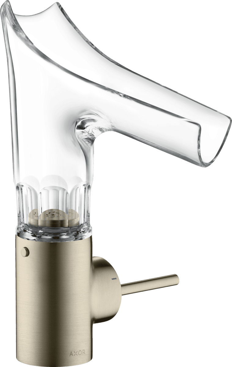 Зображення з  HANSGROHE AXOR Starck V Single lever basin mixer 140 with glass spout and waste set - bevel cut #12123820 - Brushed Nickel