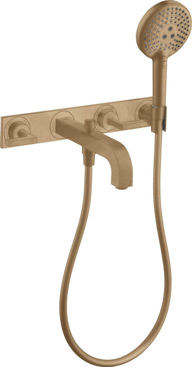 Зображення з  HANSGROHE AXOR Citterio 3-hole bath mixer for concealed installation wall-mounted with lever handles and plate #39442140 - Brushed Bronze