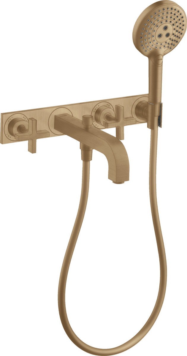 Picture of HANSGROHE AXOR Citterio 3-hole bath mixer for concealed installation wall-mounted with cross handles and plate #39441140 - Brushed Bronze