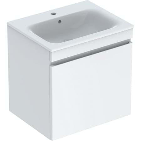 Picture of GEBERIT Renova Plan Set furniture washbasin narrow rim, with vanity unit, one drawer and one inner drawer #501.914.JR.8 - Body and front: hickory walnut / textured foil Washbasin: white / KeraTect