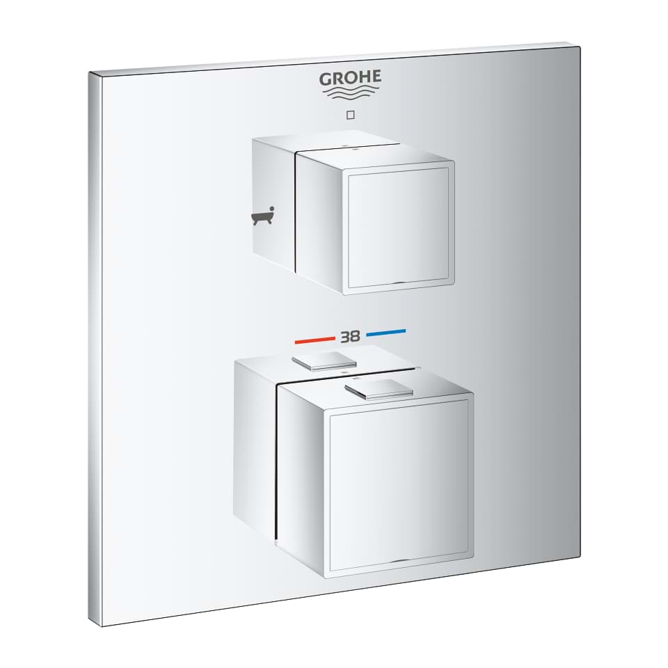 Picture of GROHE Grohtherm Cube Thermostatic bath tub mixer for 2 outlets with integrated shut off/diverter valve Chrome #24155000