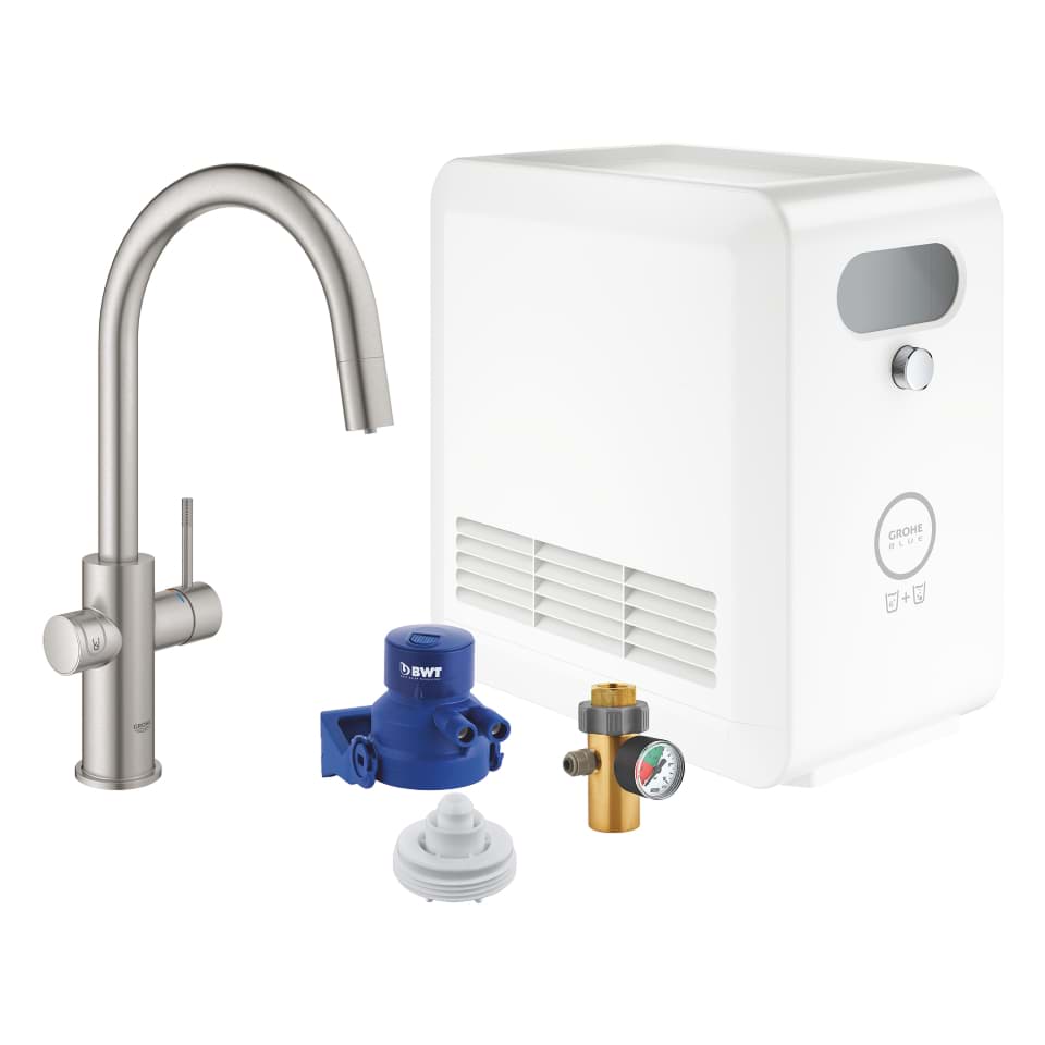 Зображення з  GROHE Blue Professional C-spout kit with pull-out mousseur суперсталь #31325DC2