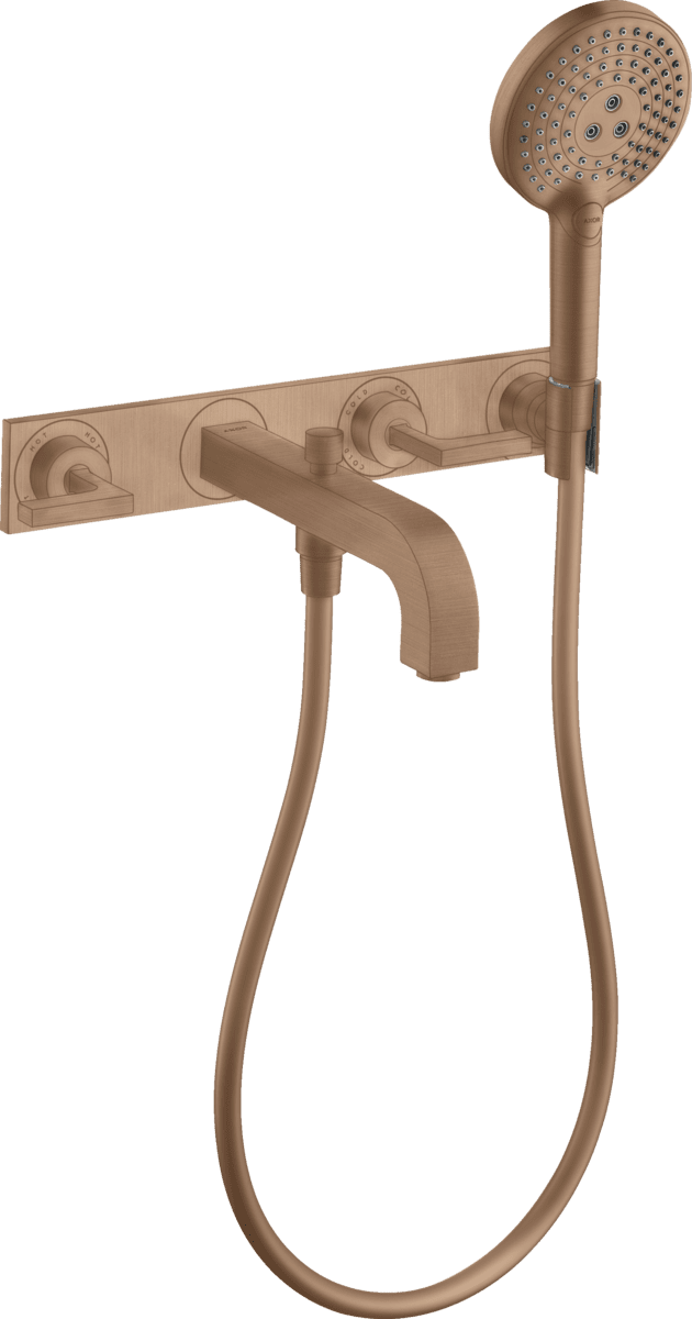 HANSGROHE AXOR Citterio 3-Loch Wannenarmatur Unterputz für Wandmontage mit Hebelgriffen und Platte #39442310 - Brushed Red Gold