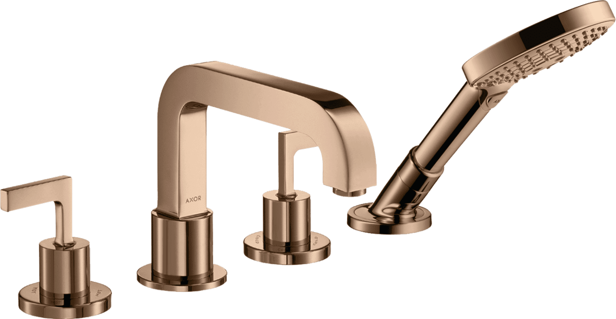 HANSGROHE AXOR Citterio 4-Loch Fliesenrandarmatur mit Hebelgriffen und Rosetten #39454300 - Polished Red Gold