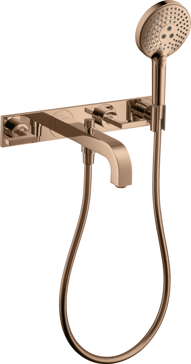 HANSGROHE AXOR Citterio 3-Loch Wannenarmatur Unterputz für Wandmontage mit Hebelgriffen und Platte #39442300 - Polished Red Gold