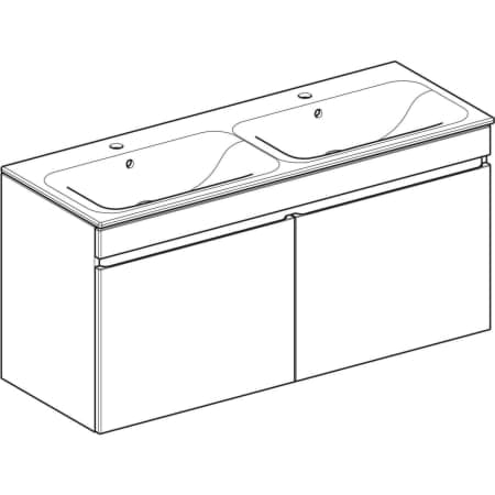 Obrázek GEBERIT Renova Plan Set dvojumyvadlo s úzkým okrajem, s toaletní skříňkou, dvěma zásuvkami a dvěma vnitřními zásuvkami #501.918.JK.8 - Korpus a čelo: láva / matný lak Umyvadlo: bílá / KeraTect