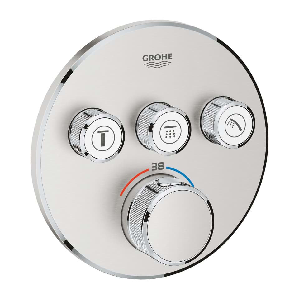 GROHE Grohtherm SmartControl Üç valfli akış kontrollü, ankastre termostatik duş bataryası paslanmaz çelik #29121DC0 resmi