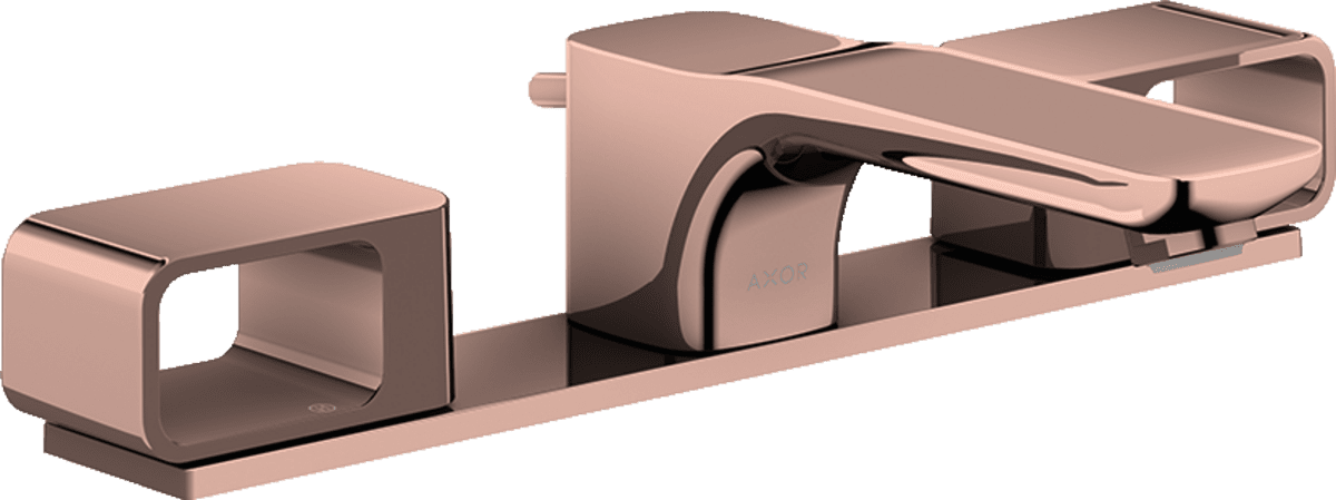 HANSGROHE AXOR Urquiola 3-Loch Waschtischarmatur 50 mit Platte und Zugstangen-Ablaufgarnitur #11040300 - Polished Red Gold