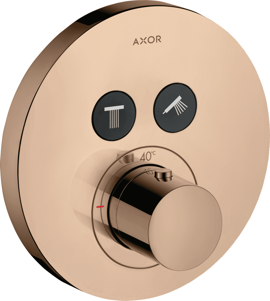 Зображення з  HANSGROHE AXOR ShowerSolutions Thermostat for concealed installation round for 2 functions #36723300 - Polished Red Gold