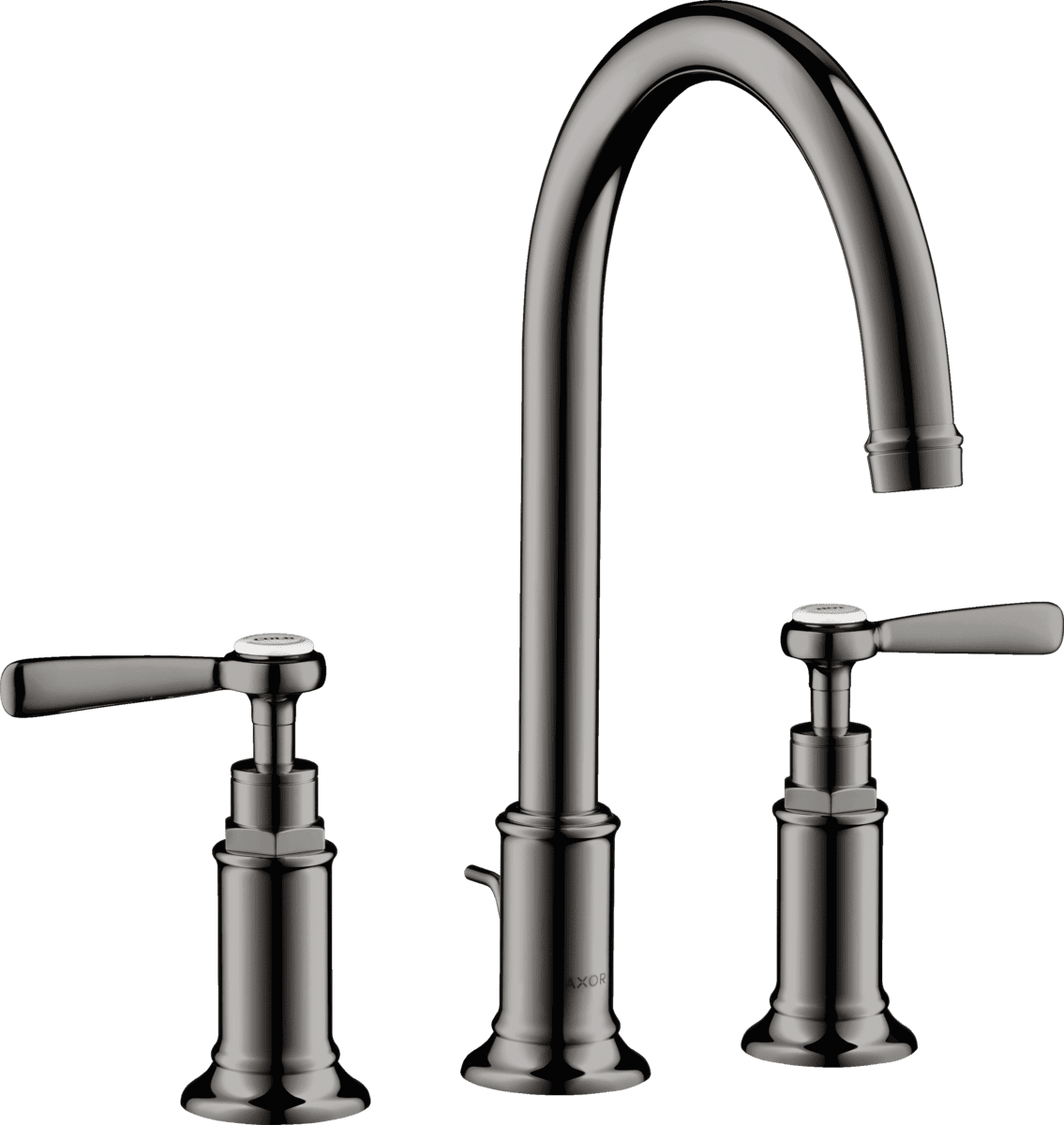 HANSGROHE AXOR Montreux 3-Loch Waschtischarmatur 180 mit Hebelgriffen und Zugstangen-Ablaufgarnitur #16514330 - Polished Black Chrome