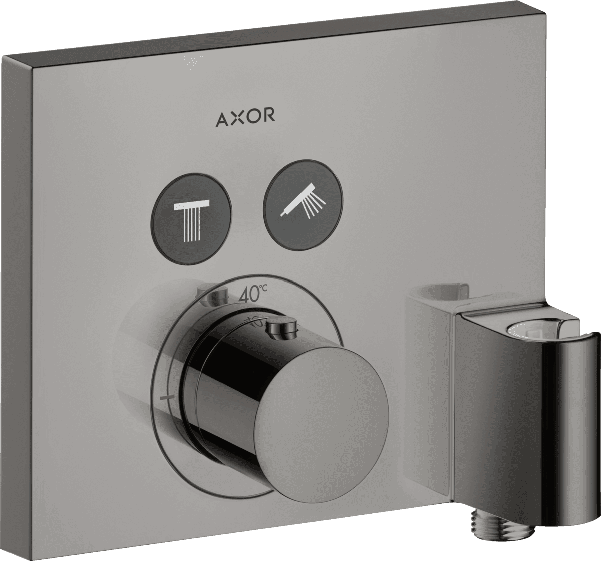 Picture of HANSGROHE AXOR ShowerSelect Thermostat for concealed installation square for 2 functions with wall outlet and shower holder #36712330 - Polished Black Chrome