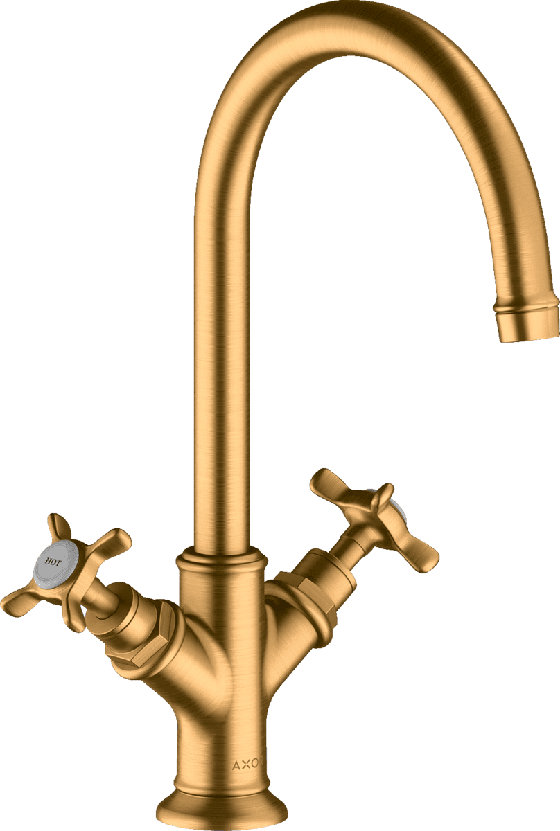 HANSGROHE AXOR Montreux 2-Griff Waschtischarmatur 210 mit Kreuzgriffen und Ablaufgarnitur #16506250 - Brushed Gold Optic