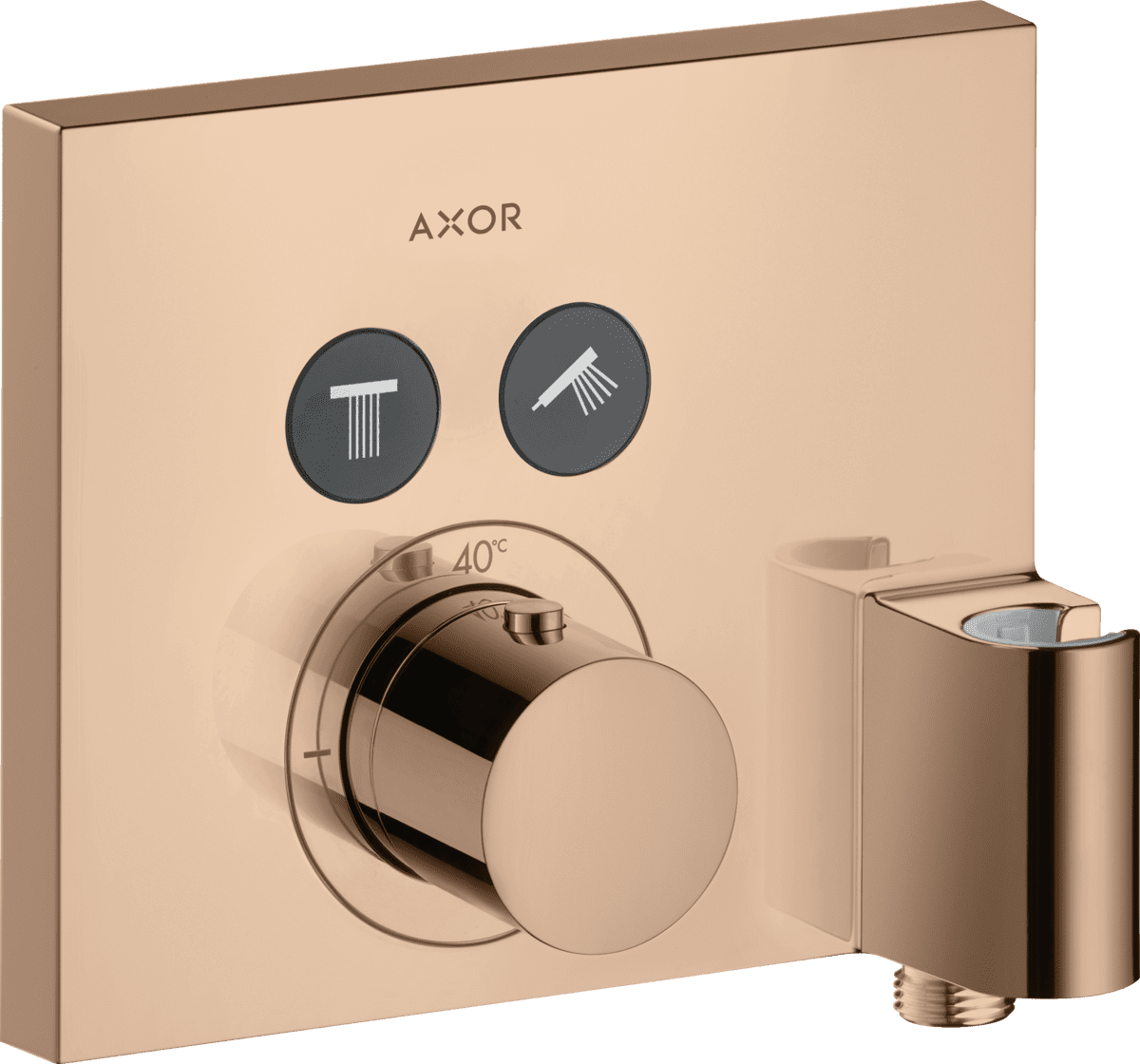 Picture of HANSGROHE AXOR ShowerSelect Thermostat for concealed installation square for 2 functions with wall outlet and shower holder #36712300 - Polished Red Gold