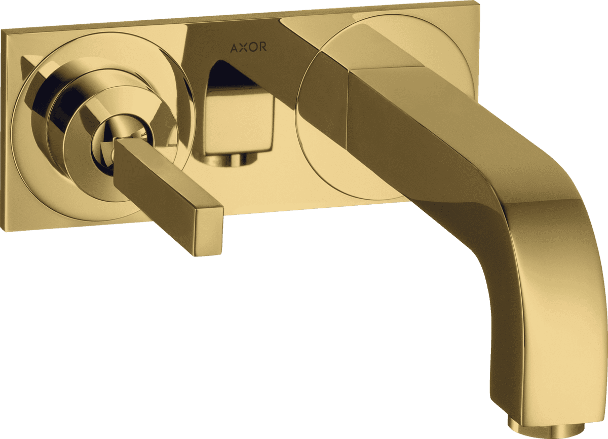 HANSGROHE AXOR Citterio Tek kollu lavabo bataryası ankastre duvara monte pin volan, 220 mm gaga ve plaka ile #39115990 - Parlak Altın Optik resmi