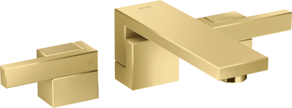 Bild von HANSGROHE AXOR Edge 3-hole basin mixer for concealed installation wall-mounted with spout 190 mm and push-open waste set - diamond cut Polished Gold Optic 46061990