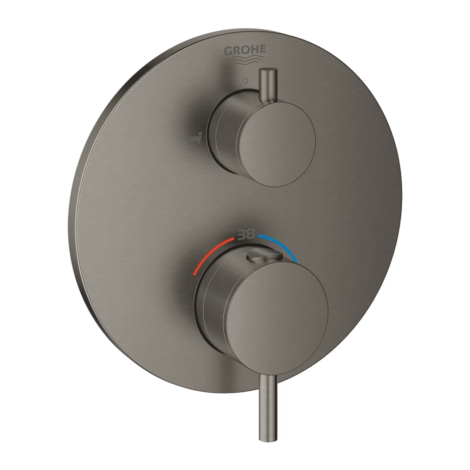 Зображення з  GROHE Atrio Термостатичний змішувач на ванну на 2 виходи із вбудованим запірним клапаном/розподільчий клапан графіт темний матовий #24138AL3