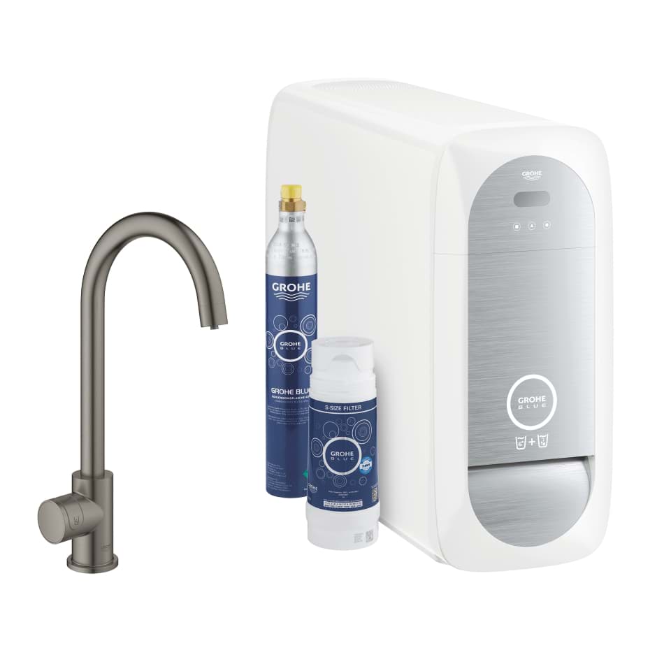 GROHE Blue Home C-spout starter kit with Mono faucet brushed hard graphite #31498AL1 resmi