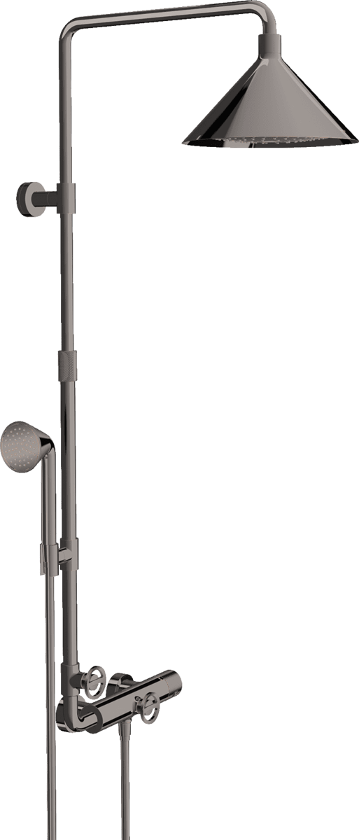 HANSGROHE AXOR Showers/Front Duş kolonu termostat ve 240 2 jet tepe duşu ile #26020330 - Parlak Siyah Krom resmi