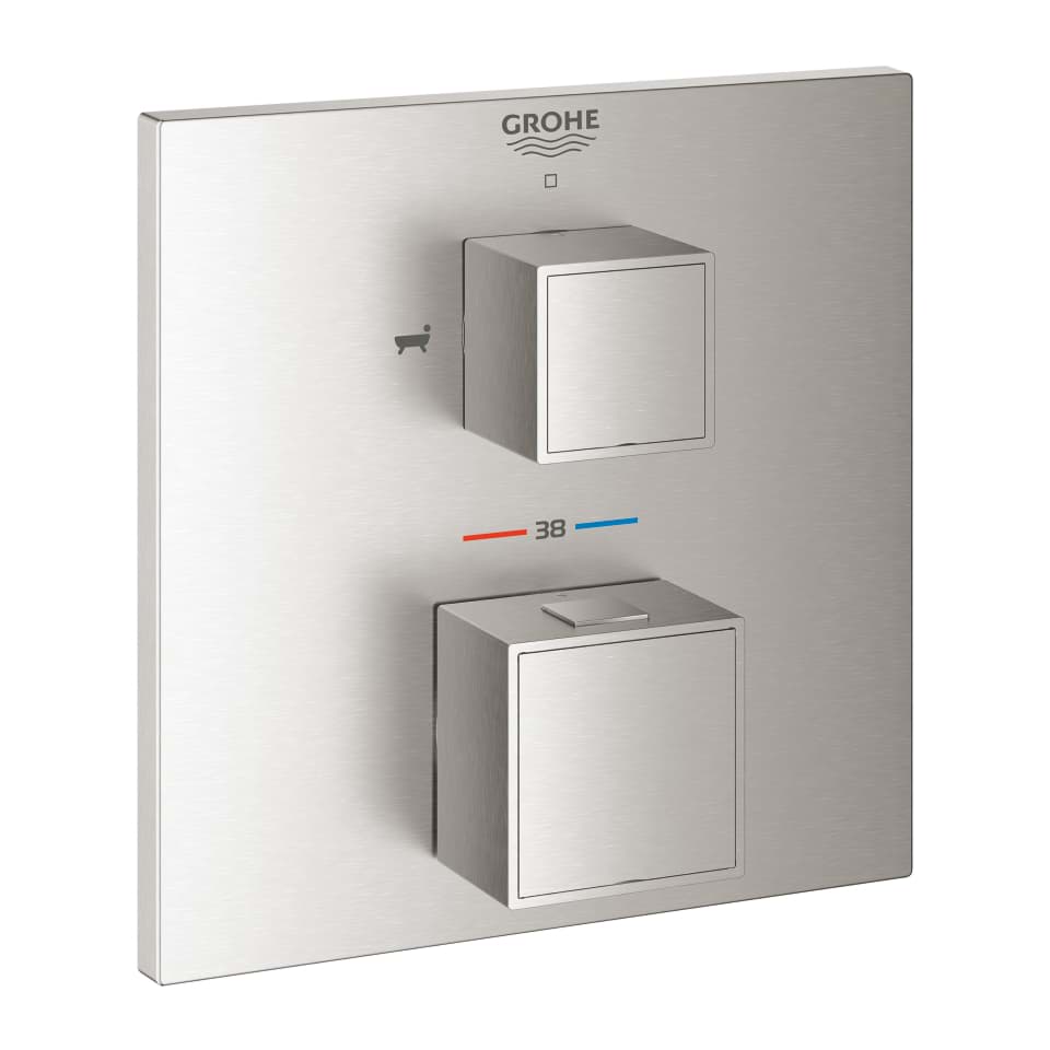 Picture of GROHE Grohtherm Cube Thermostatic bath tub mixer for 2 outlets with integrated shut off/diverter valve supersteel #24155DC0